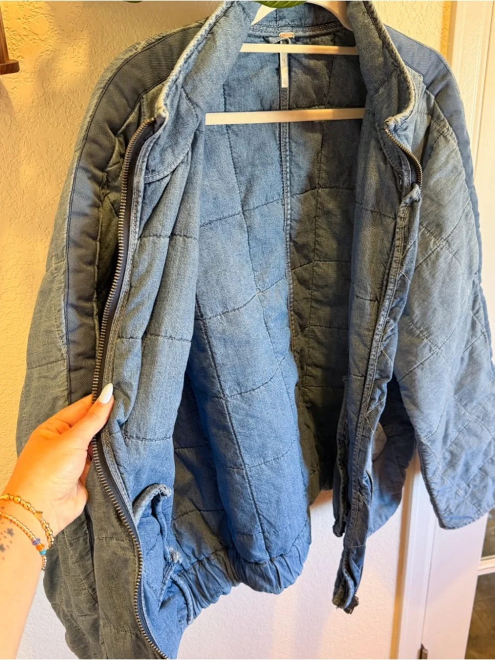 Free People - Quilted Denim Dolman Jacket, L - Picture 3 of 5